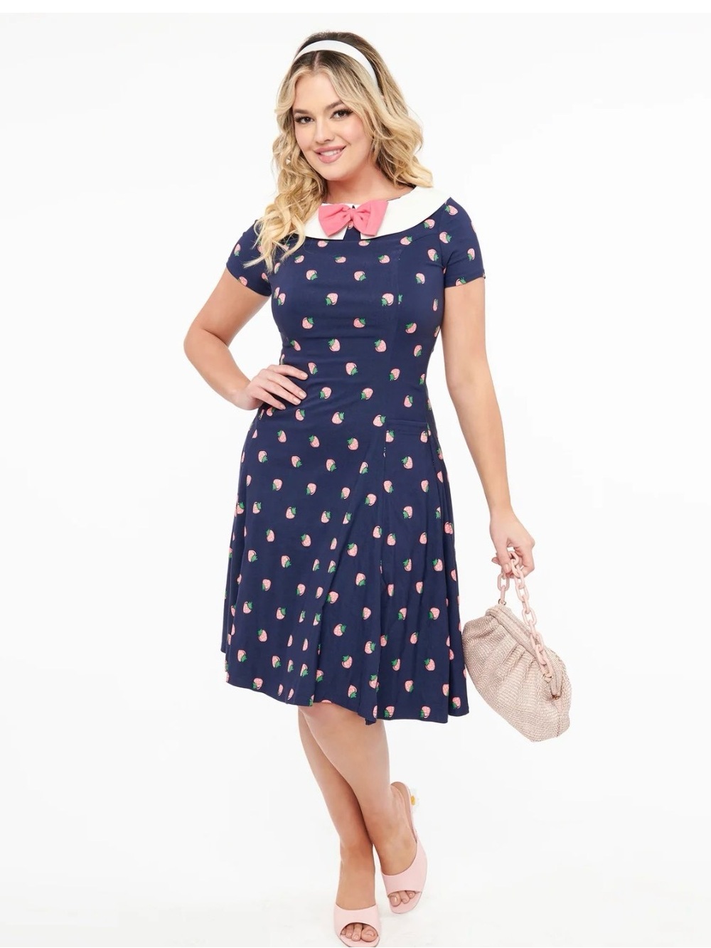 Unique Vintage Eloise Collared Swing Dress Strawberry Print Size 1X